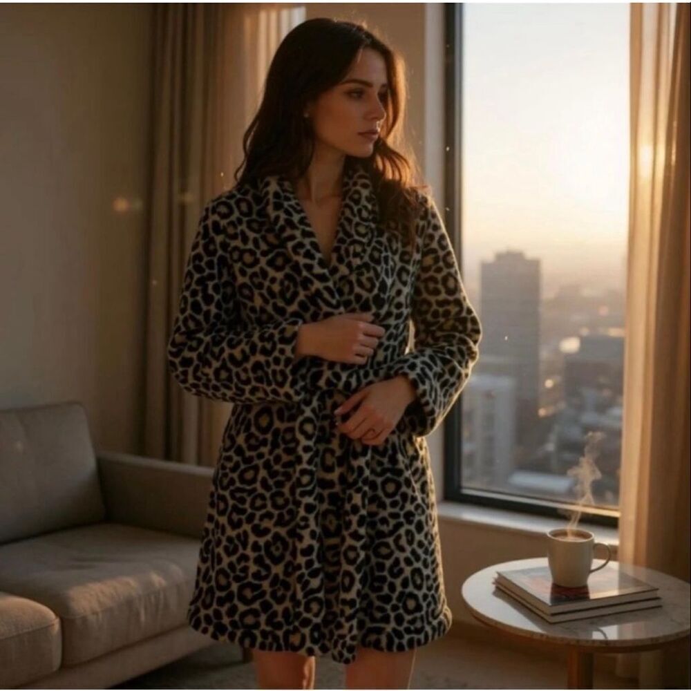 Cheetah Print Chenille Robe XS/S with tie and pockets